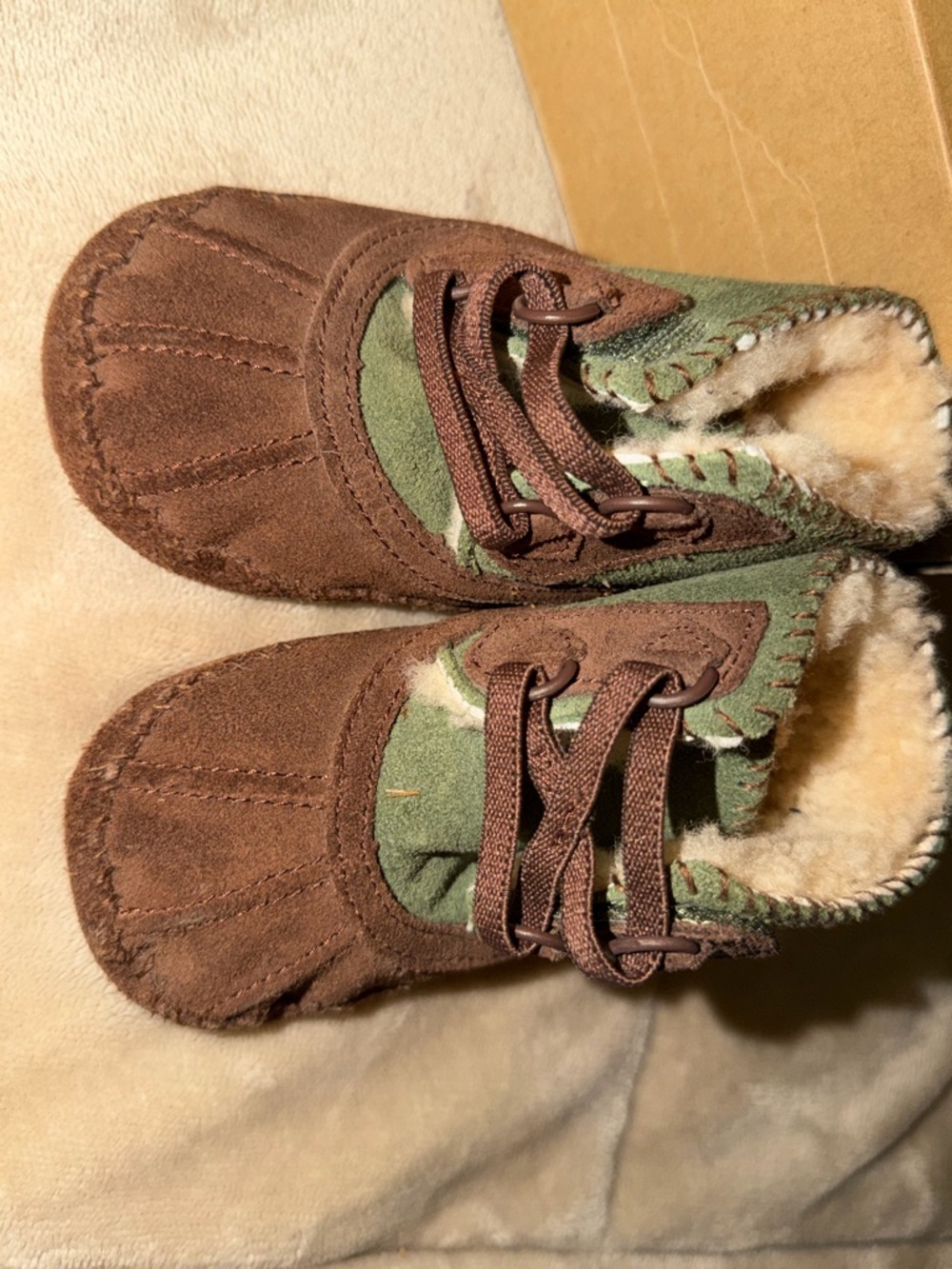 UGG Kids Brown and Green Suede Shearling Boots